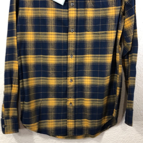 Good Fellow Men's Shirt S Plaid Yellow Navy NWT Long Sleeve - Picture 2 of 8